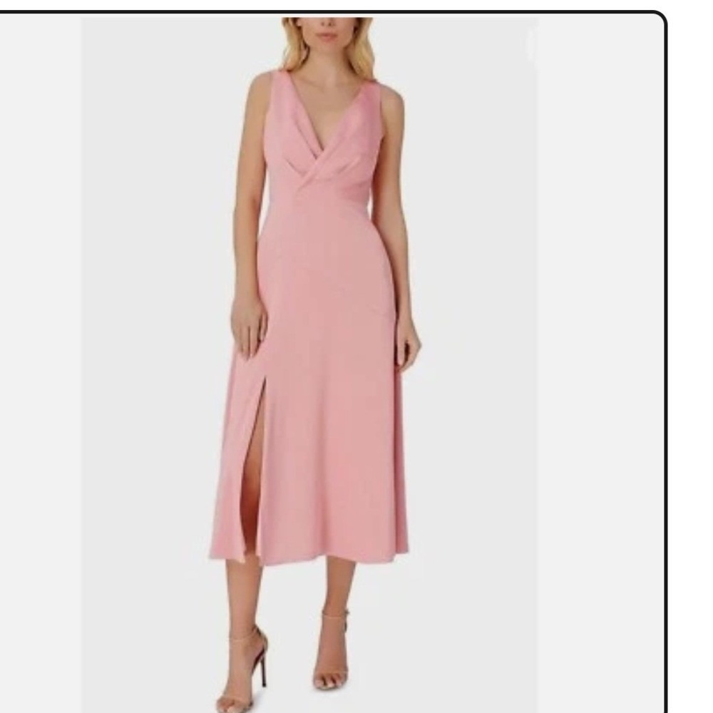 Aidan Mattox Deep Rose V-Neck Satin Midi Dress MN1E207216 Pink Size 0 NEW